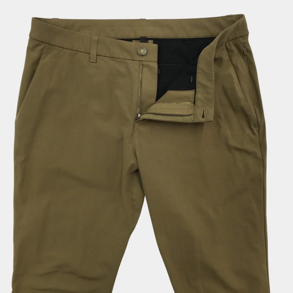 Lululemon Commission Pant Slim Fit Warpstreme Olive Green Mens Size 35 Chino